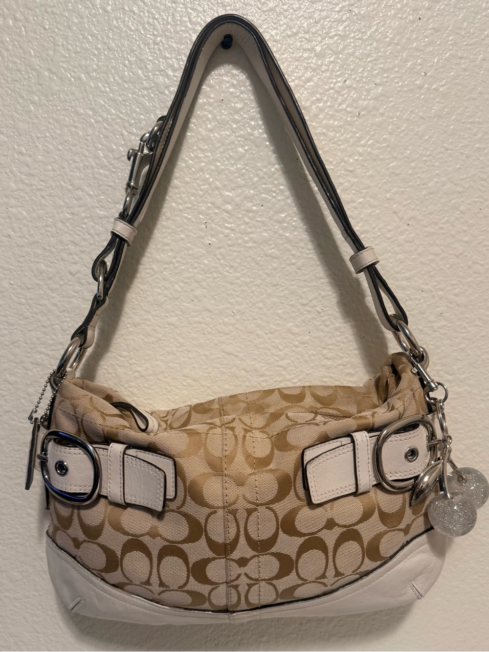 Coach Khaki and Chalk Signature Shoulder Bag